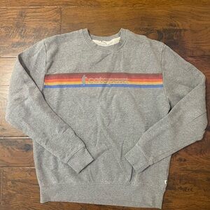 Cotopaxi Gray Crewneck Sweater with Multicolor Stripe Mens small on the horizon